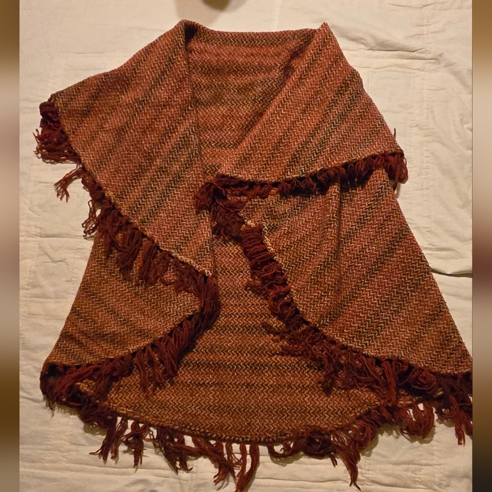 Vintage Poncho Shawl 100% Virgin Wool